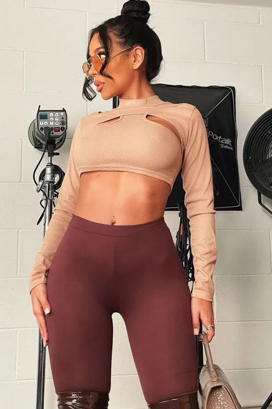 Stone Ribbed Double Cut Out Crop Top - Graci sold by Rebellious Fashion