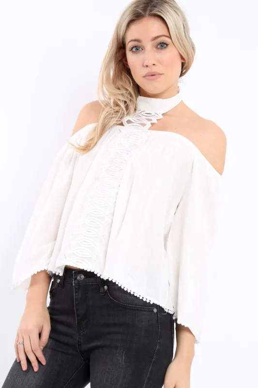 White Halter Neck Lace up Front Top- Triana sold by Rebellious Fashion