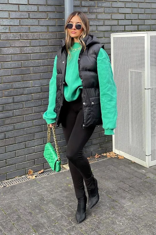 Black Detachable Hood Puffer Gilet - Emisha sold by Rebellious Fashion