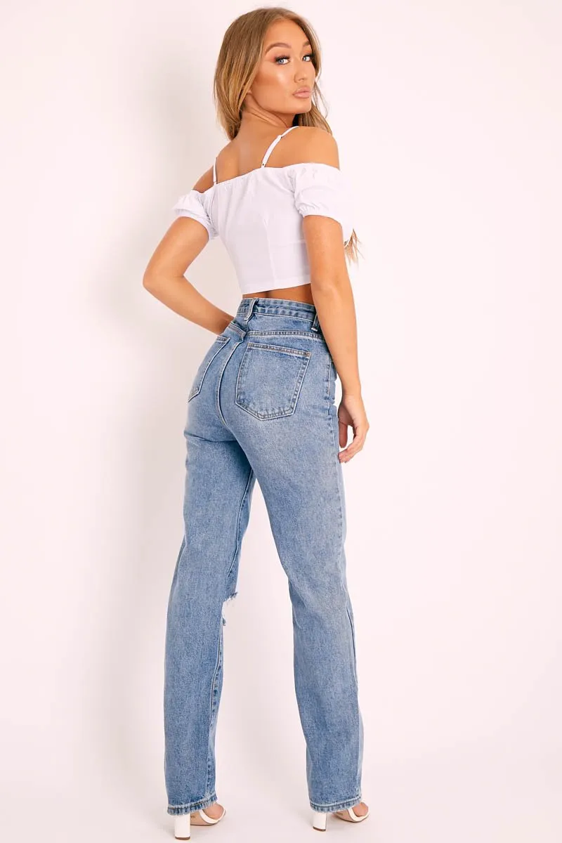 White Bardot Milkmaid Lace Up Crop Top - Abigail sold by Rebellious Fashion product image thumbnail 5