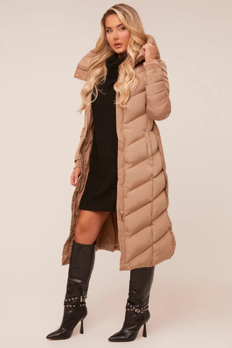 Beige Longline Hooded Puffer Jacket - Shauna sold by Rebellious Fashion product image thumbnail 2