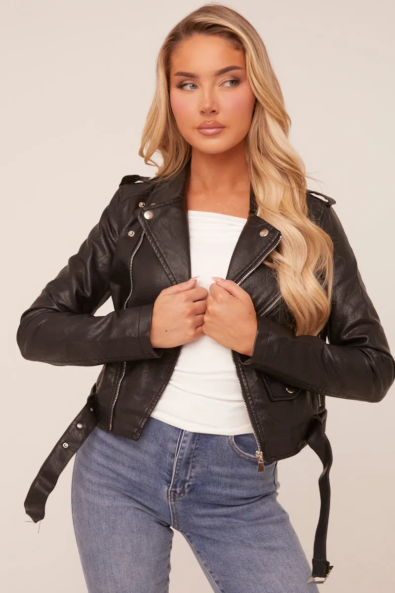 Black Faux Leather Zip Detail Biker Jacket - Leyla sold by Rebellious Fashion product image thumbnail 2