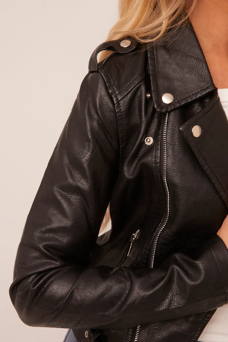 Black Faux Leather Zip Detail Biker Jacket - Leyla sold by Rebellious Fashion product image thumbnail 4
