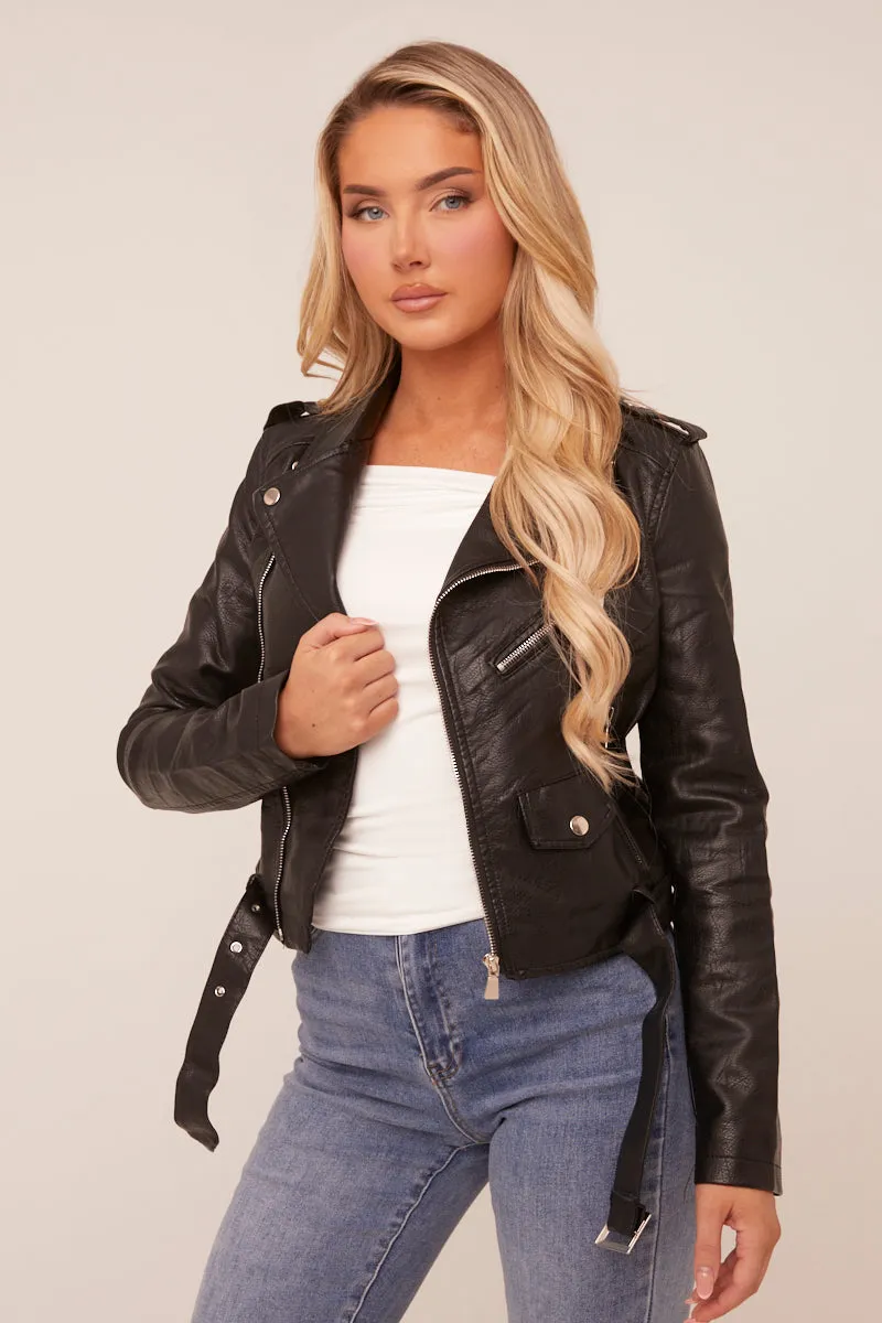 Black Faux Leather Zip Detail Biker Jacket - Leyla sold by Rebellious Fashion product image thumbnail 3