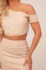 Beige Faux Leather One shoulder Cropped Top & Mini Skirt Co-ord Set - Carissa sold by Rebellious Fashion