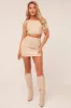 Beige Faux Leather One shoulder Cropped Top & Mini Skirt Co-ord Set - Carissa sold by Rebellious Fashion