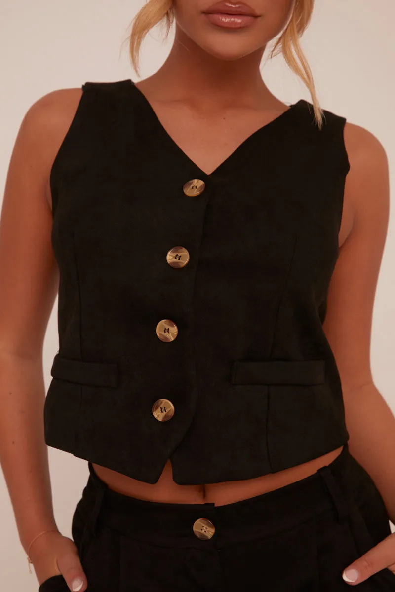 Black Button Up Front Waistcoat - Dinara sold by Rebellious Fashion product image thumbnail 4