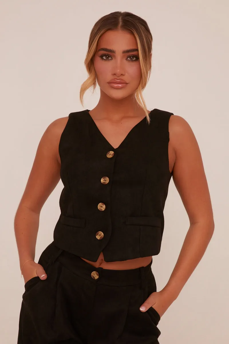 Black Button Up Front Waistcoat - Dinara sold by Rebellious Fashion product image thumbnail 3