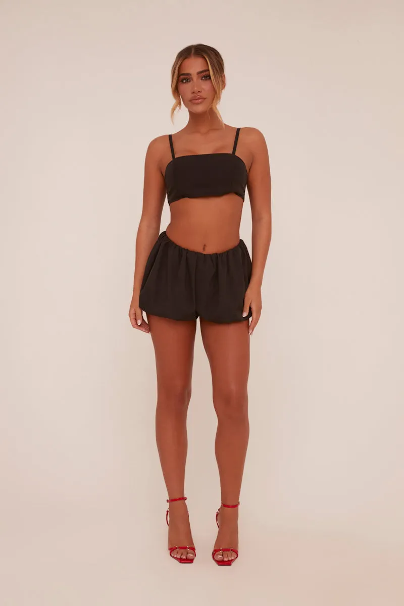 Black Puffball Cropped Top & Mini Skirt Co-ord Set - Minita sold by Rebellious Fashion