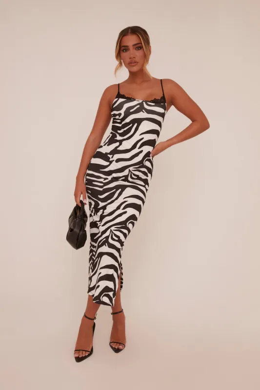 Black Zebra Print Lace Trim Maxi Dress - Kerry sold by Rebellious Fashion