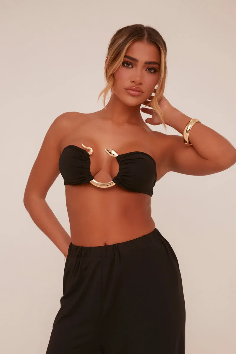 Black Metal Trim Detail Crop Top & Trousers Co-ord Set - Paula sold by Rebellious Fashion product image thumbnail 2