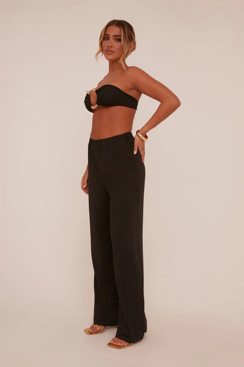 Black Metal Trim Detail Crop Top & Trousers Co-ord Set - Paula sold by Rebellious Fashion product image thumbnail 3