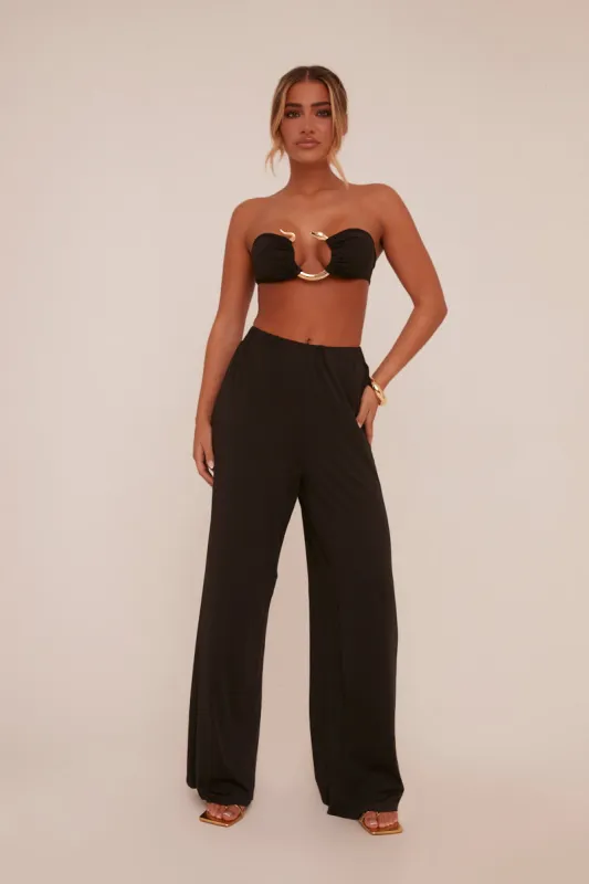 Black Metal Trim Detail Crop Top & Trousers Co-ord Set - Paula sold by Rebellious Fashion