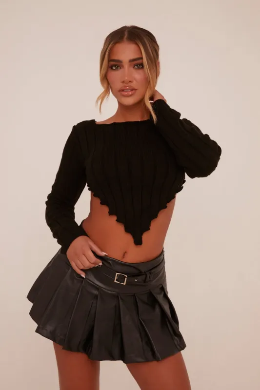 Black Knit Asymmetric Hem Cropped Jumper - Prima made by Rebellious Fashion