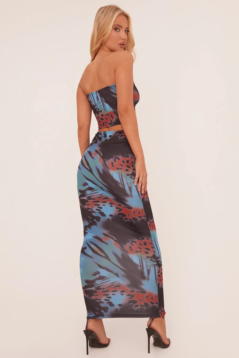 Blue Abstract Print Cropped Top & Maxi Skirt Co-ord Set - Ellabeth sold by Rebellious Fashion product image thumbnail 5