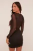 Black Mesh Sheer Ruched Bodycon Mini Dress - Amori sold by Rebellious Fashion