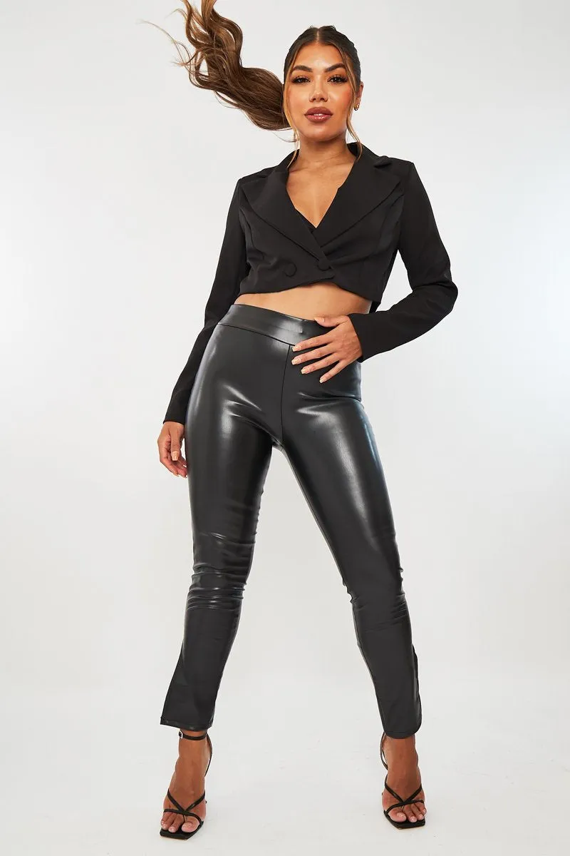 Black Side Split PU Trouser - Elouise sold by Rebellious Fashion product image thumbnail 2