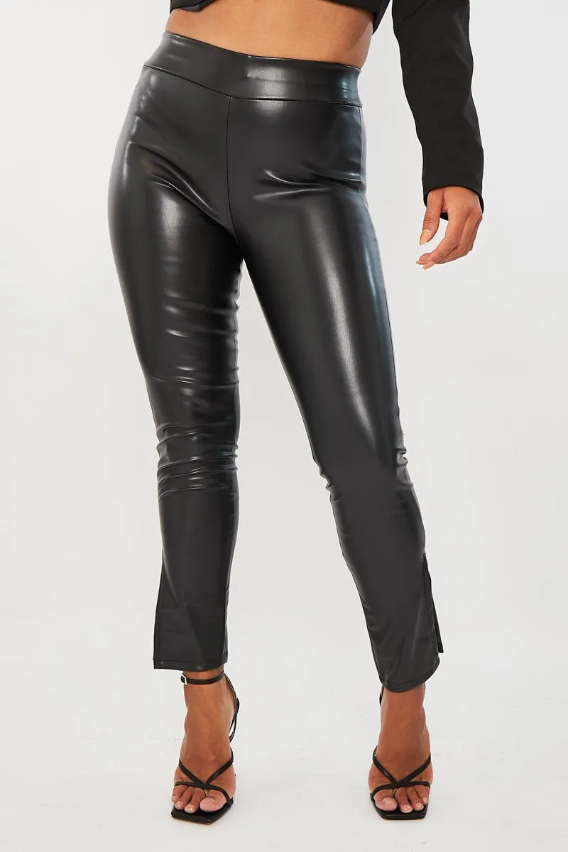 Black Side Split PU Trouser - Elouise sold by Rebellious Fashion product image thumbnail 5