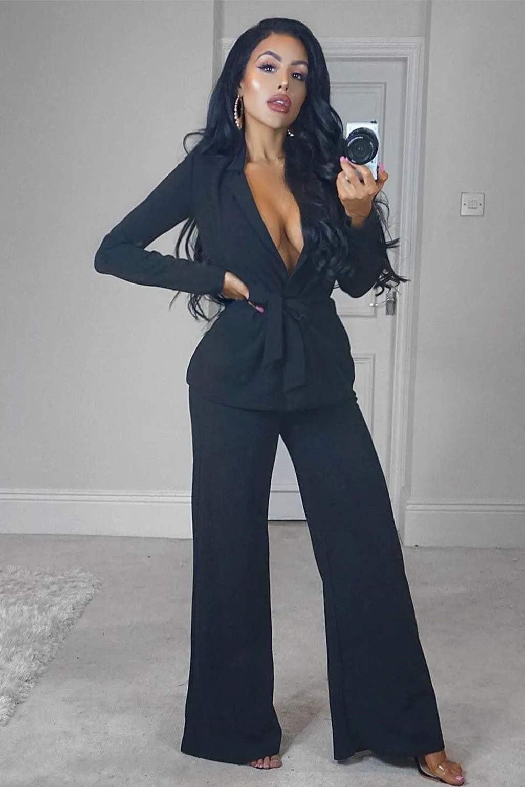 Black High Waist Flare Trousers -Tisha sold by Rebellious Fashion