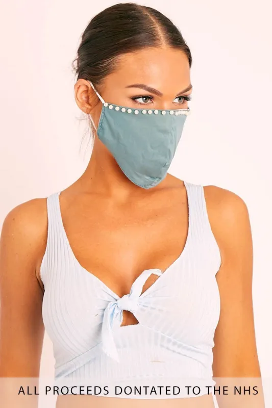 Sage Pearl Detail Face Mask - Lula made by Rebellious Fashion