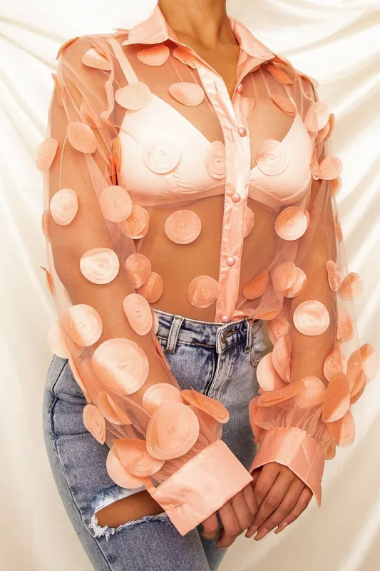 Pink Layered Applique Mesh Shirt - Nikkie sold by Rebellious Fashion