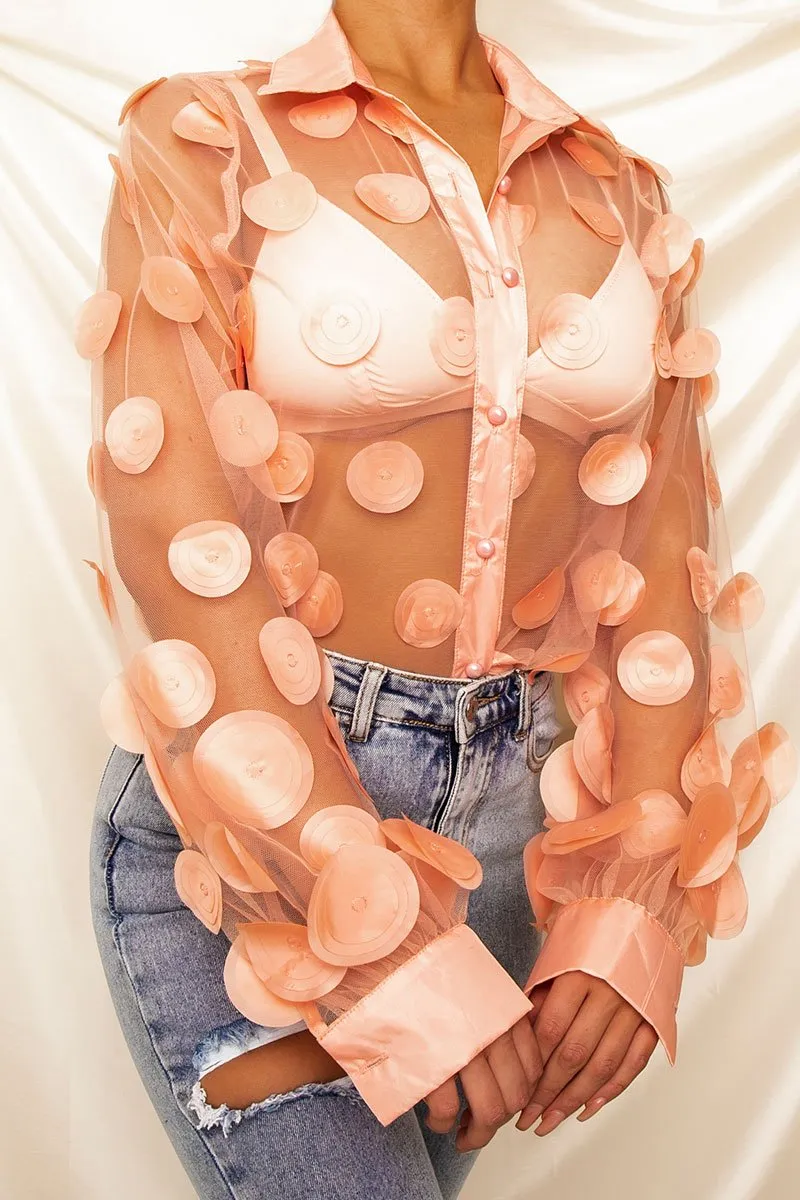 Pink Layered Applique Mesh Shirt - Nikkie sold by Rebellious Fashion