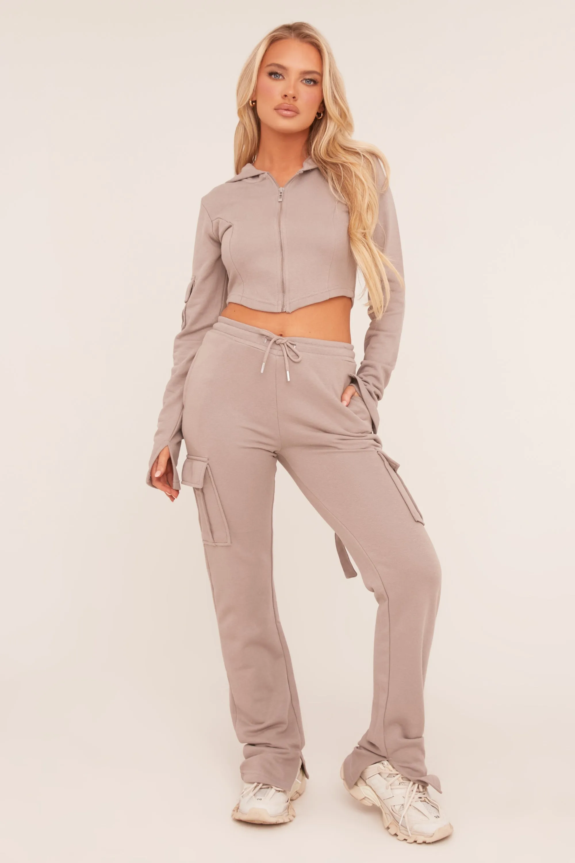 Grey Zip Front Hoodie & Cargo Joggers Loungewear Co-ord Set - Saina sold by Rebellious Fashion product image thumbnail 3