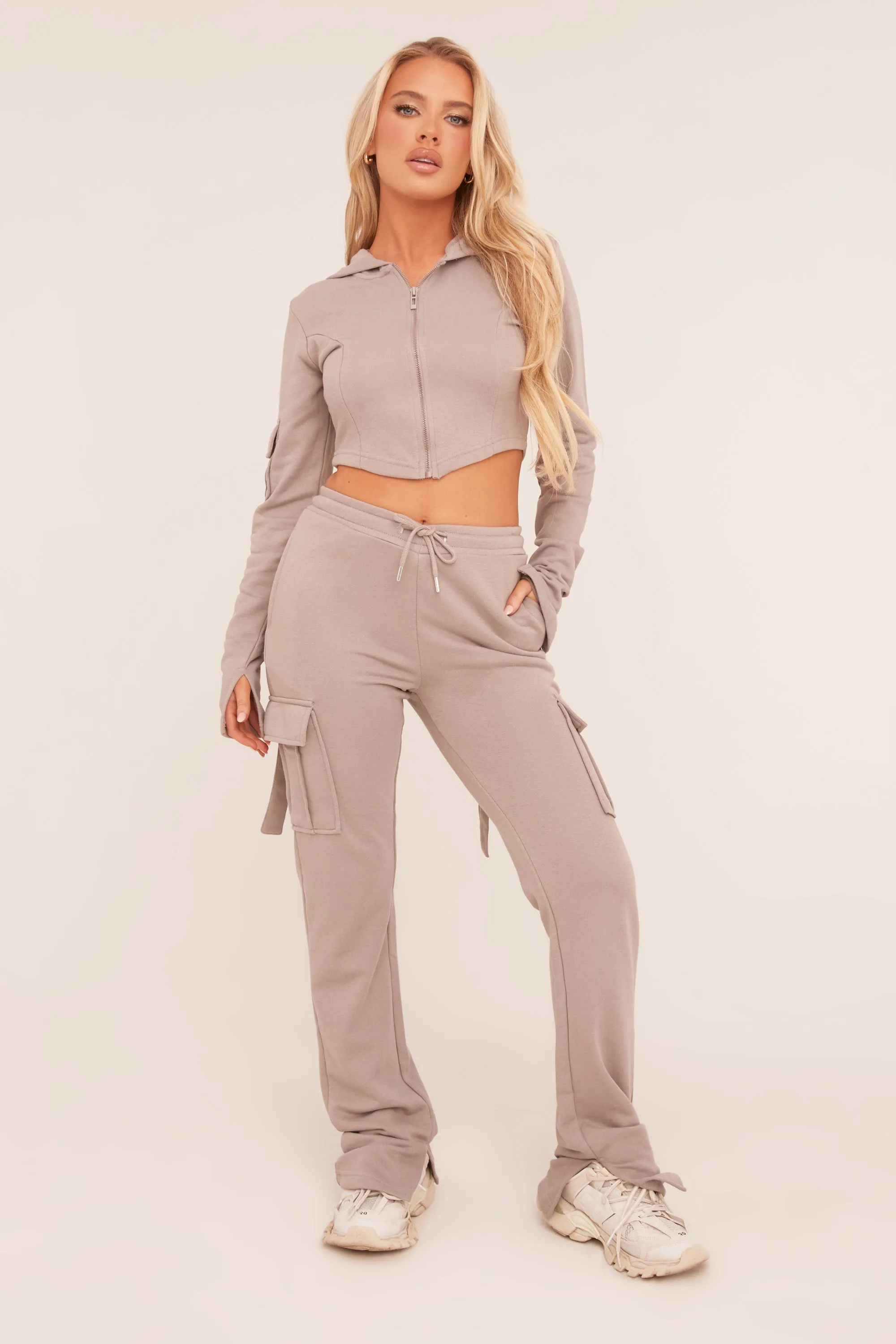 Grey Zip Front Hoodie & Cargo Joggers Loungewear Co-ord Set - Saina sold by Rebellious Fashion product image thumbnail 2