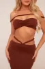 Brown Bardot Cropped Top & Maxi Skirt Co-ord Set - Constance sold by Rebellious Fashion