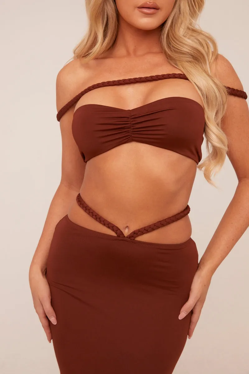 Brown Bardot Cropped Top & Maxi Skirt Co-ord Set - Constance sold by Rebellious Fashion product image thumbnail 4