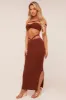 Brown Bardot Cropped Top & Maxi Skirt Co-ord Set - Constance sold by Rebellious Fashion