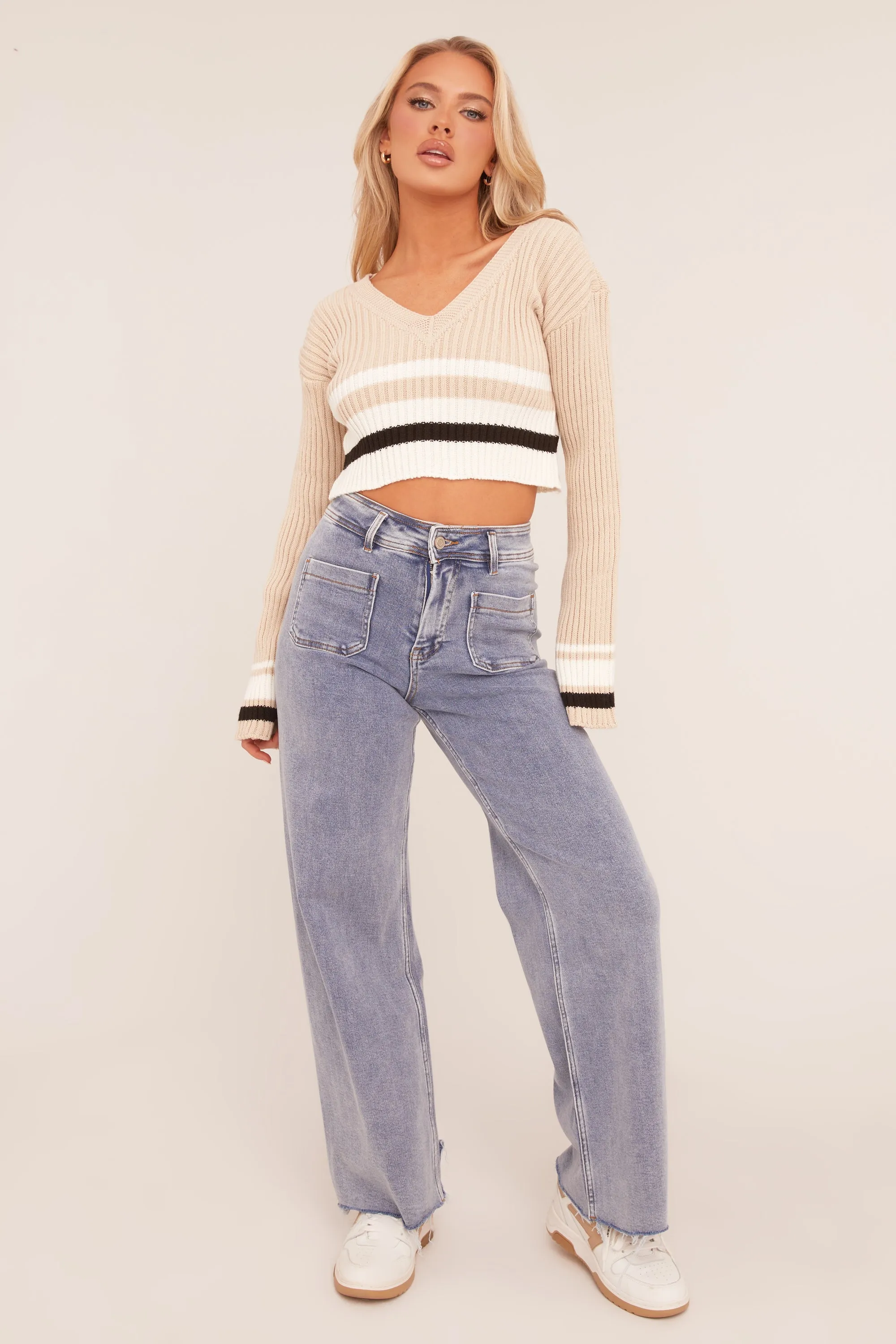 Light Blue Stretch Pocket Detail Straight Leg Jeans - Aubrey sold by Rebellious Fashion