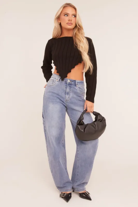 Mid Blue Stretch Wide Balloon Leg Jeans - Addison sold by Rebellious Fashion