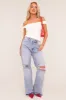 Light Blue Stretch Distressed Wide Leg Jeans - Bluebell sold by Rebellious Fashion