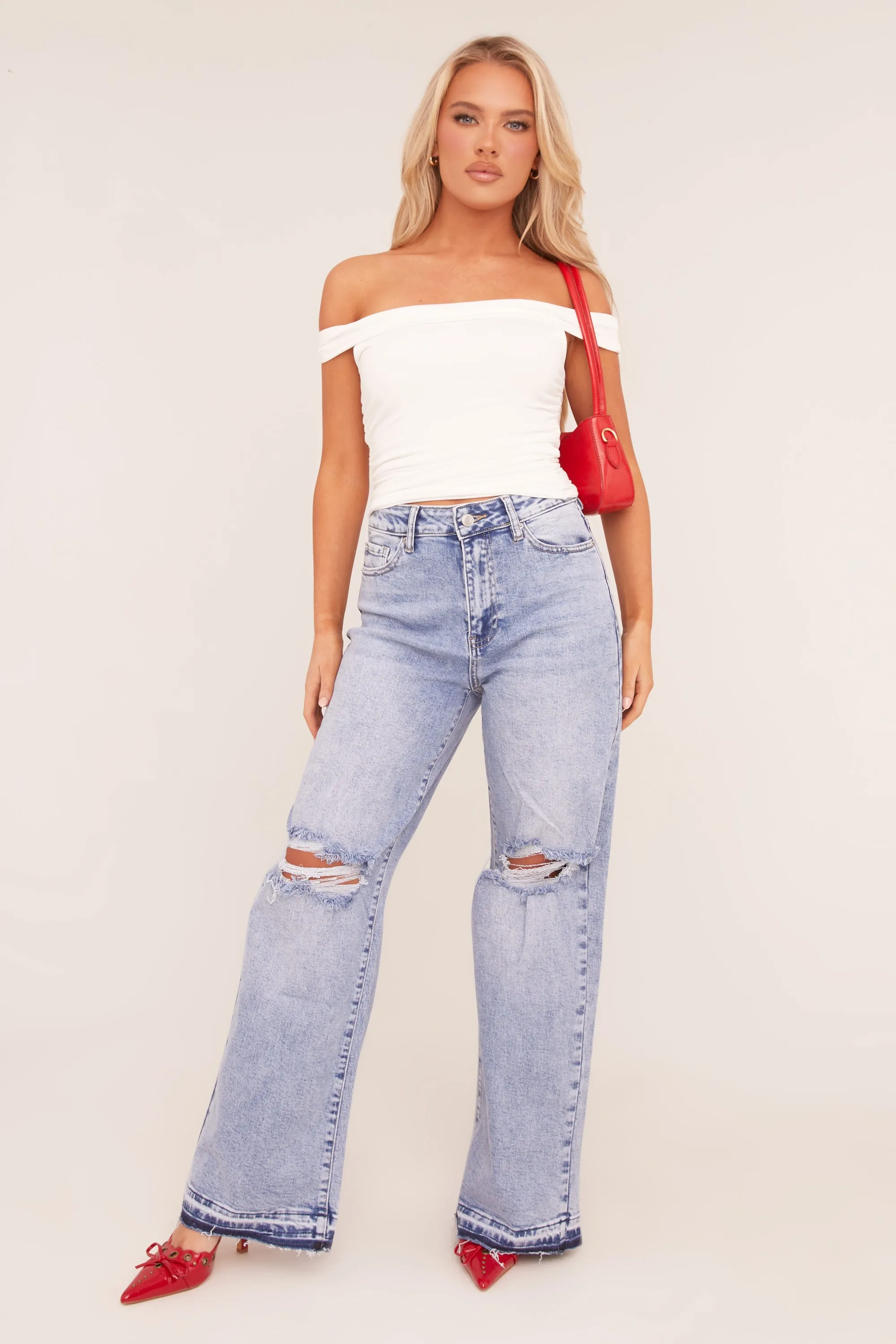 Light Blue Stretch Distressed Wide Leg Jeans - Bluebell sold by Rebellious Fashion product image thumbnail 3