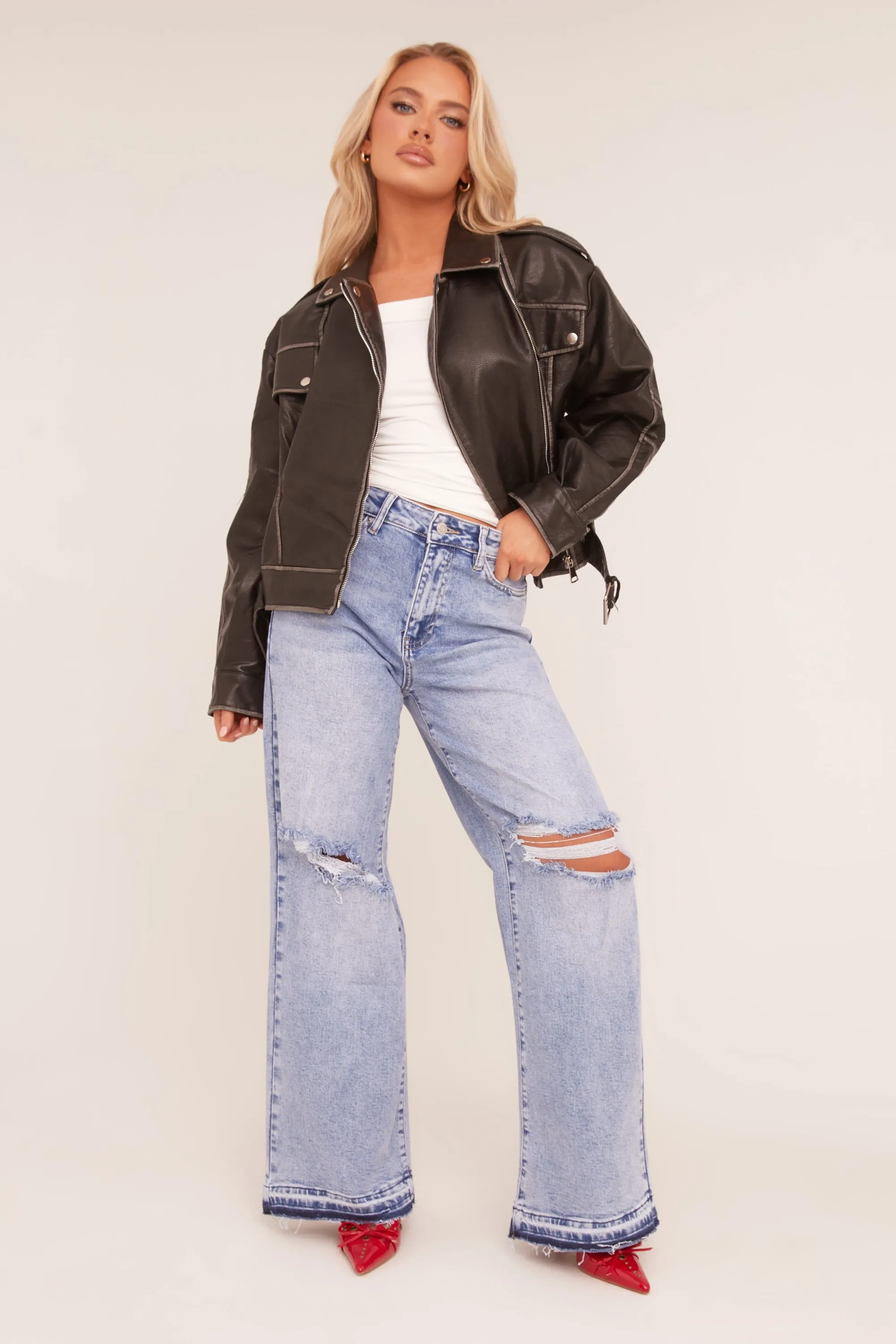 Light Blue Stretch Distressed Wide Leg Jeans - Bluebell sold by Rebellious Fashion product image thumbnail 2