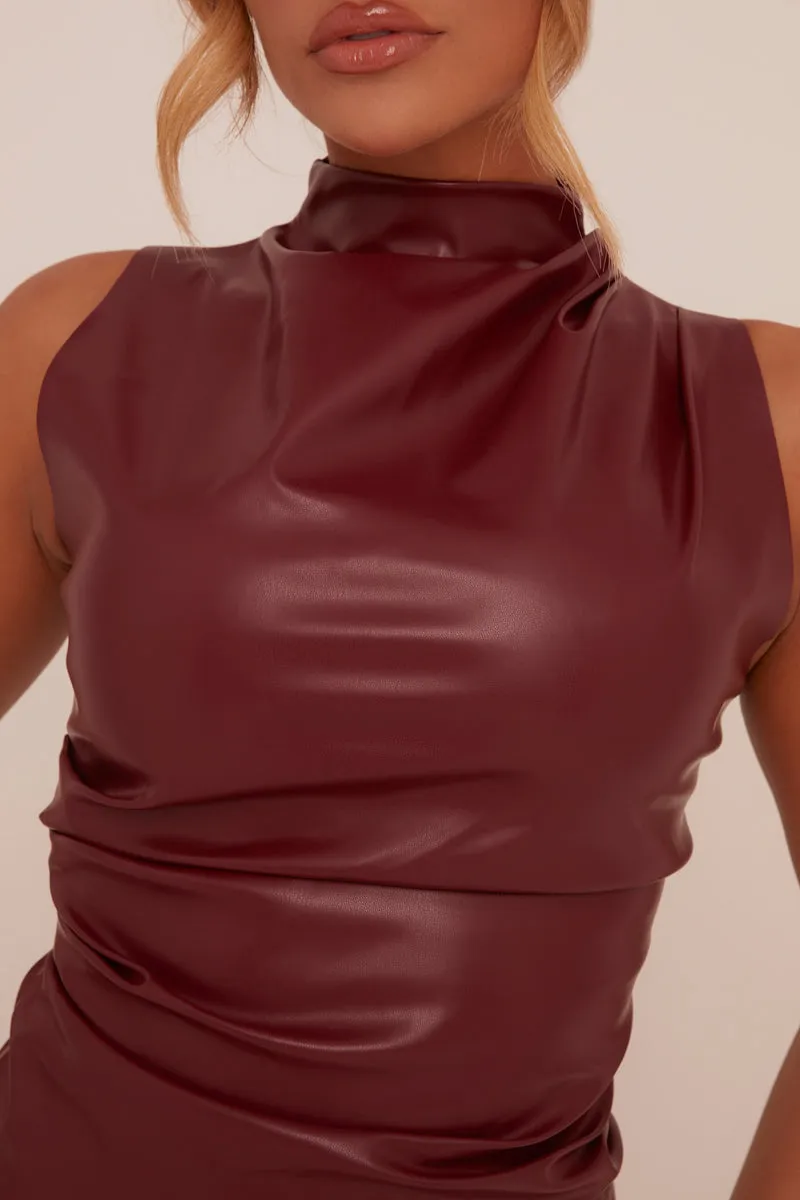 Burgundy Faux Leather Ruched Top - Danica sold by Rebellious Fashion product image thumbnail 5