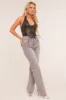 Grey Stretch Straight Leg Frayed Hem Jeans - Scarlett sold by Rebellious Fashion