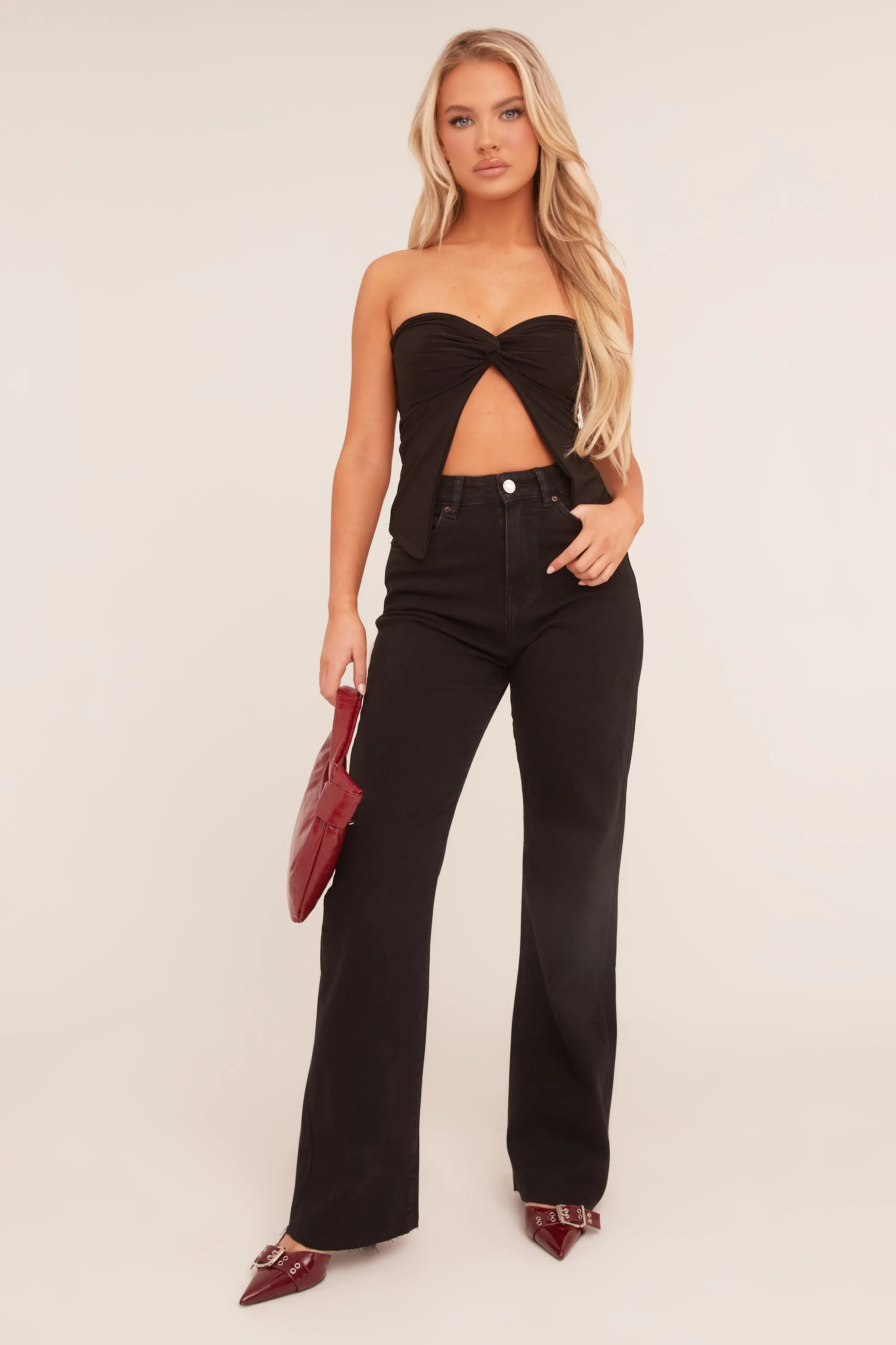 Black Stretch Straight Leg Frayed Hem Jeans - Harper sold by Rebellious Fashion product image thumbnail 2