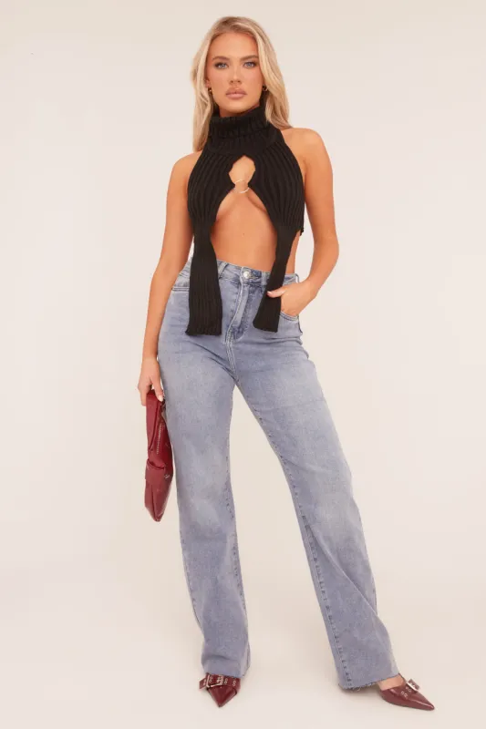 Light Blue Stretch Straight Leg Frayed Hem Jeans - Piper sold by Rebellious Fashion