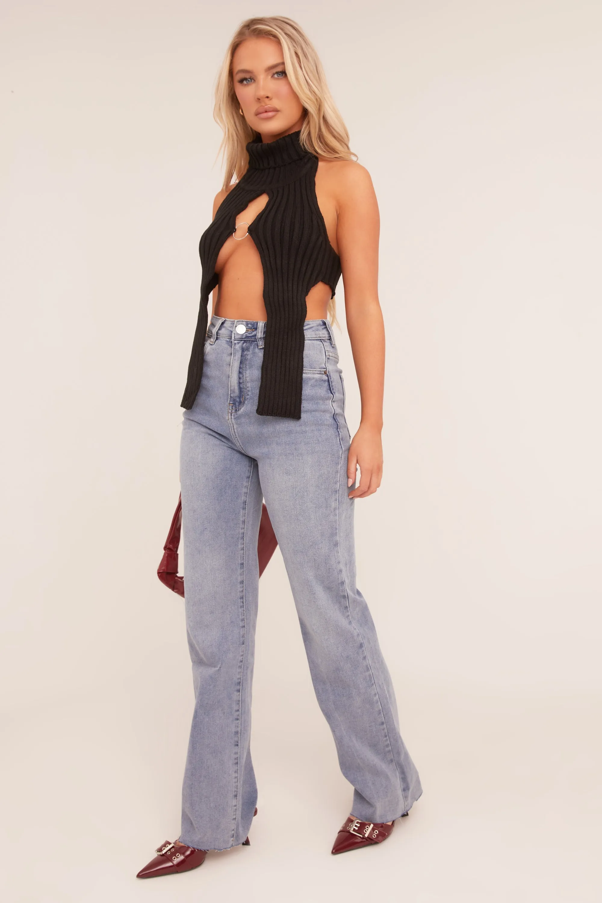 Light Blue Stretch Straight Leg Frayed Hem Jeans - Piper sold by Rebellious Fashion product image thumbnail 3