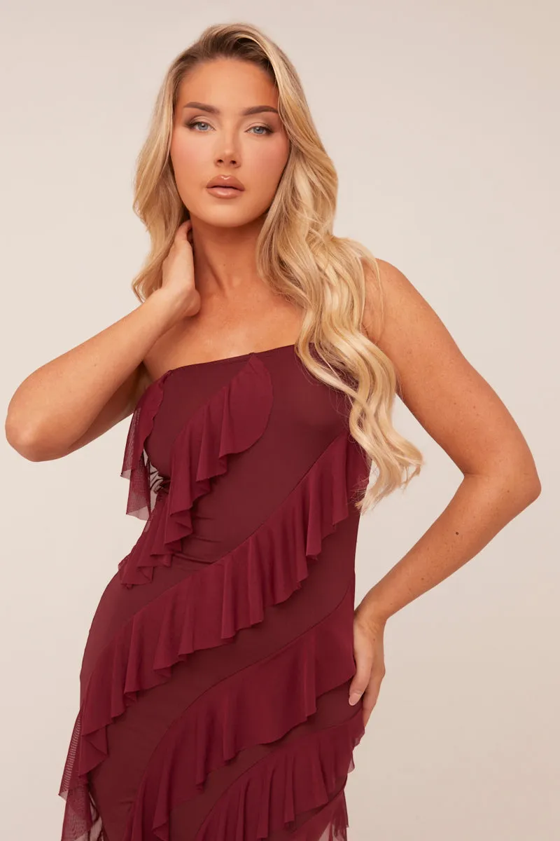 Burgundy Bandeau Frill Detail Maxi Dress - Gillian sold by Rebellious Fashion product image thumbnail 4