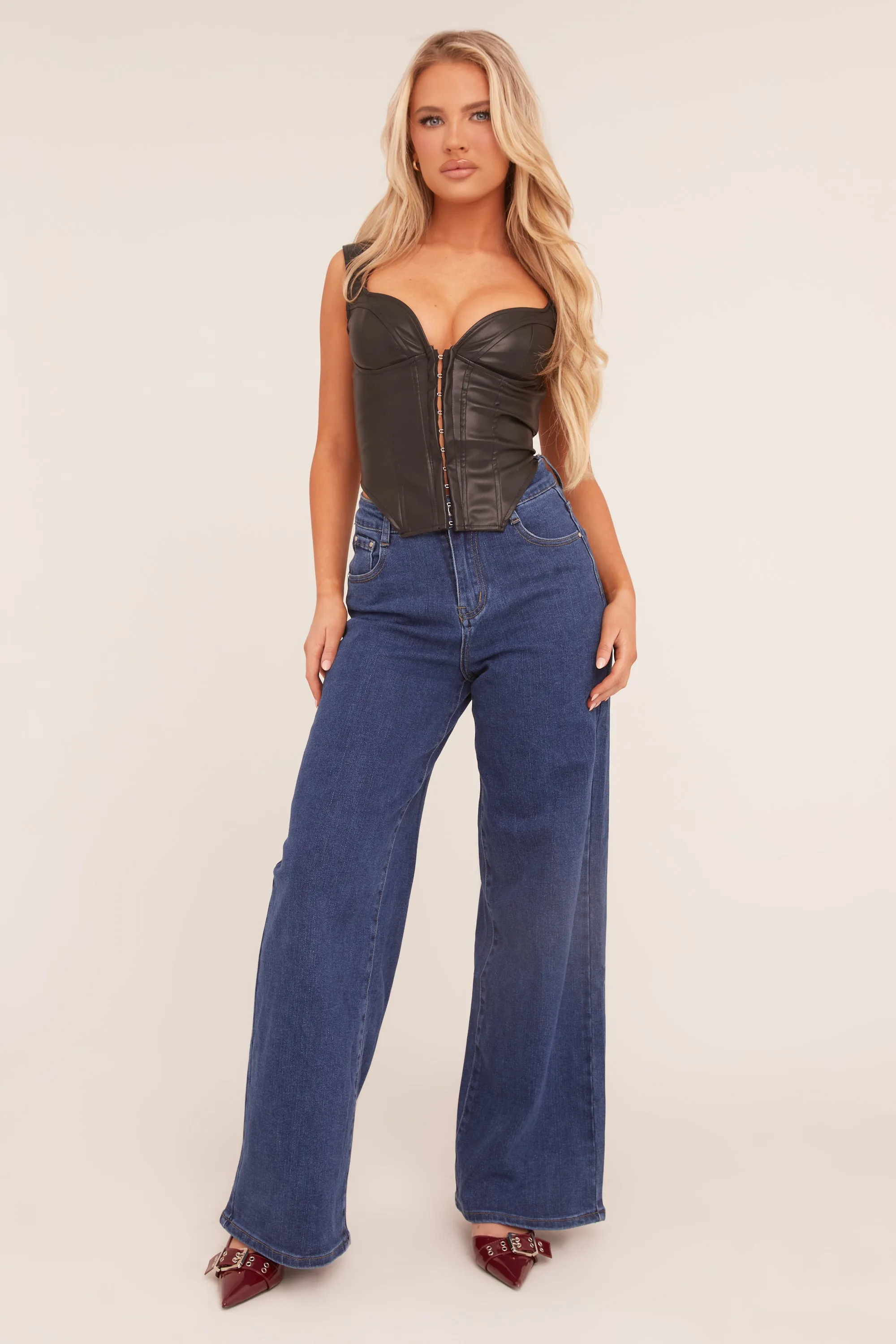 Dark Blue Stretch Wide Leg Jeans - Paige sold by Rebellious Fashion product image thumbnail 2