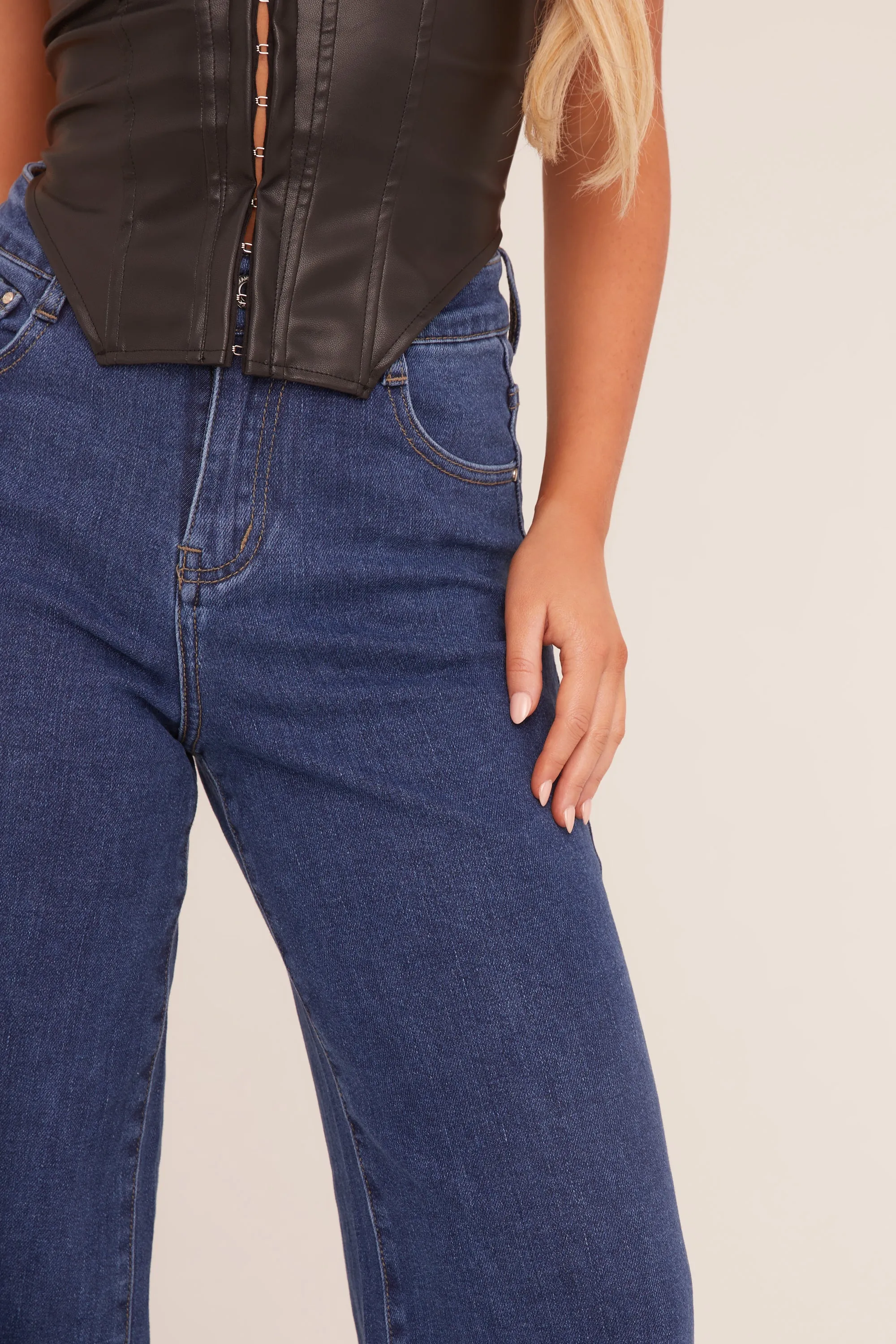 Dark Blue Stretch Wide Leg Jeans - Paige sold by Rebellious Fashion product image thumbnail 4
