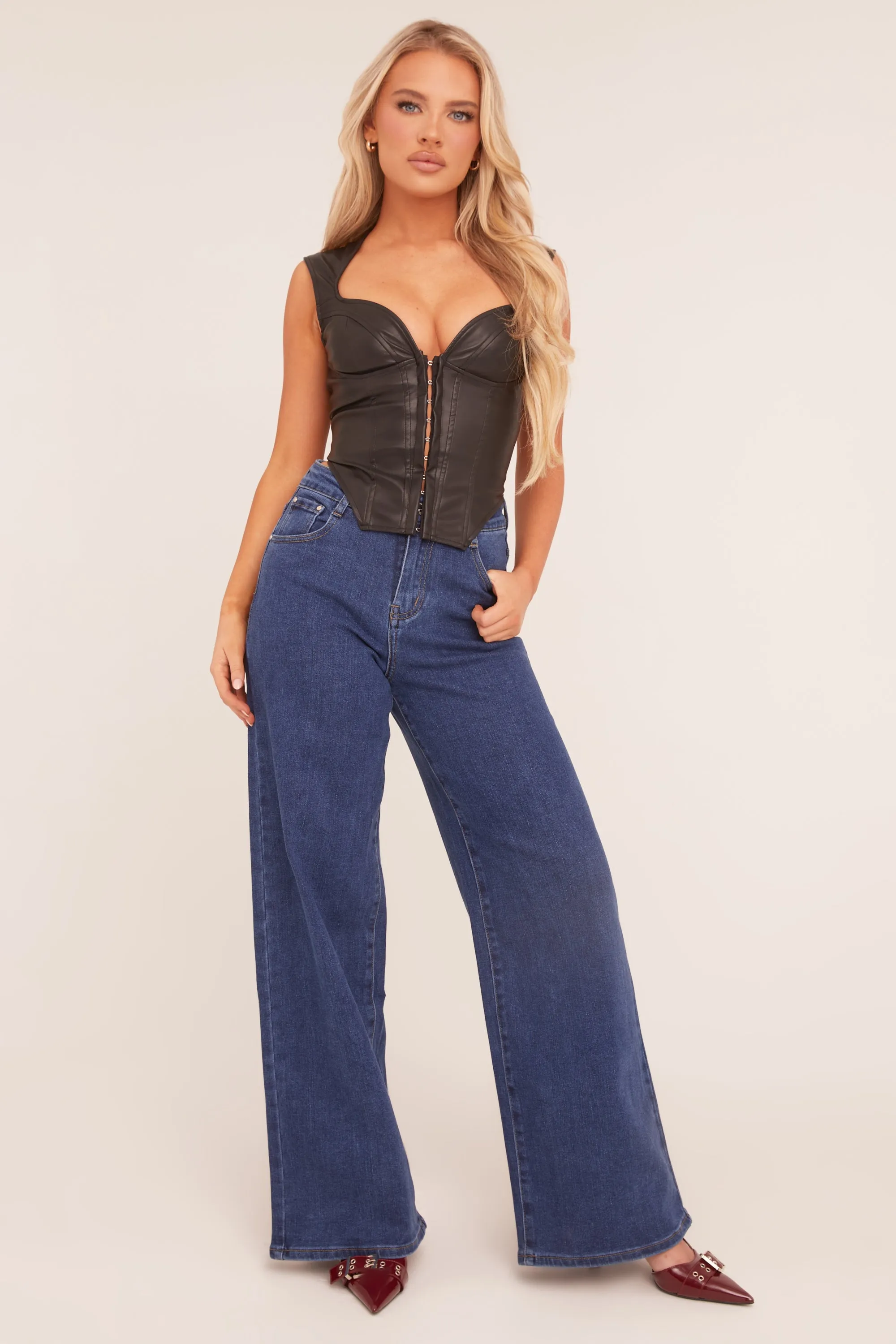 Dark Blue Stretch Wide Leg Jeans - Paige sold by Rebellious Fashion