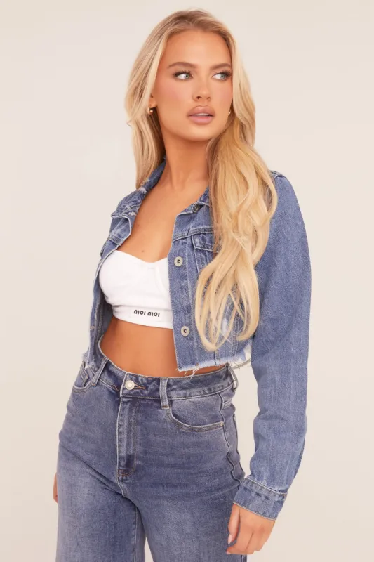 Mid Blue Distressed Frayed Hem Denim Jacket - Indiana sold by Rebellious Fashion