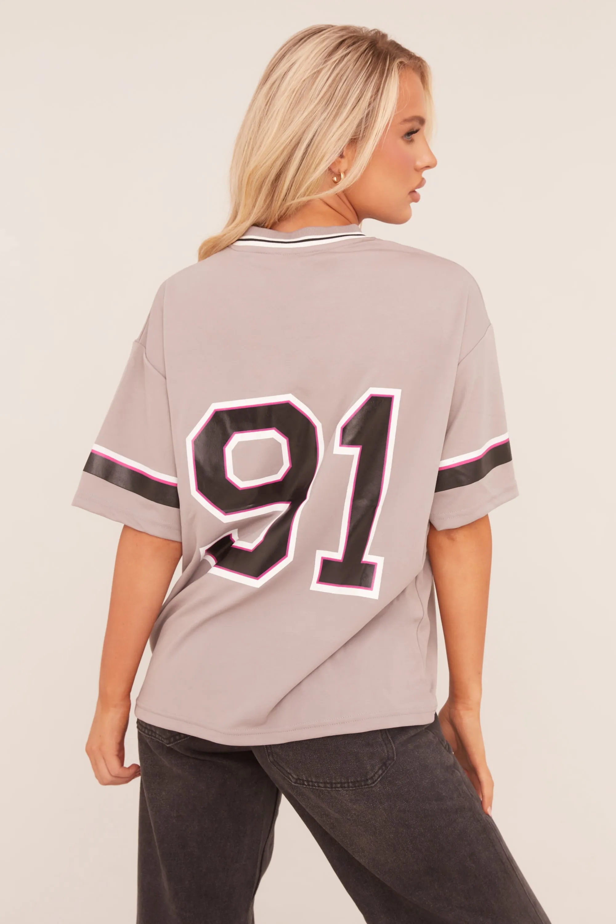 Grey Oversized Varsity Football T-shirt - Austin sold by Rebellious Fashion product image thumbnail 5
