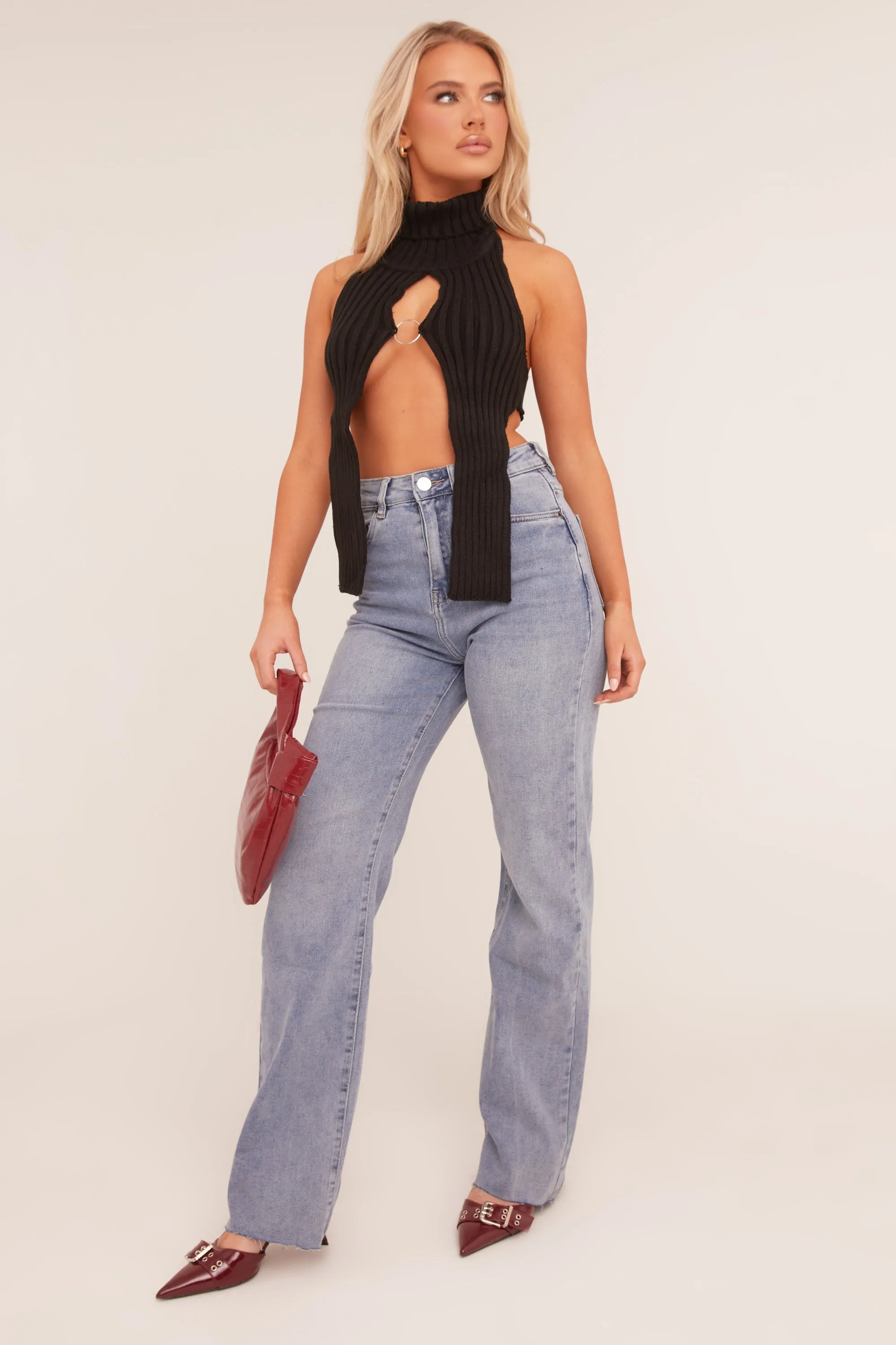 Black Knit High Neck Backless Top - Opal sold by Rebellious Fashion product image thumbnail 3