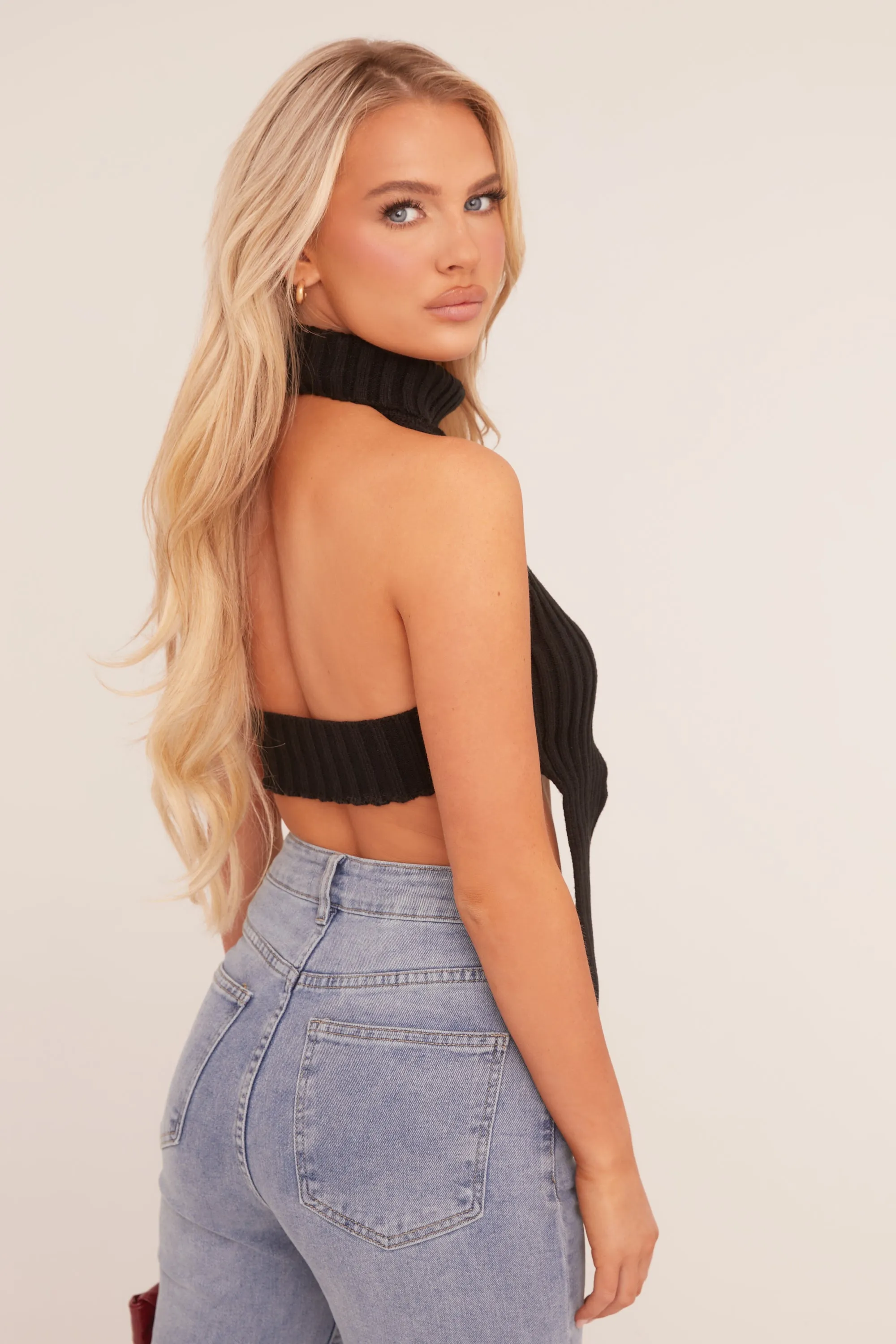 Black Knit High Neck Backless Top - Opal sold by Rebellious Fashion product image thumbnail 5