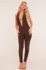 Brown Plunge Halter Neck Jumpsuit - Liliana sold by Rebellious Fashion